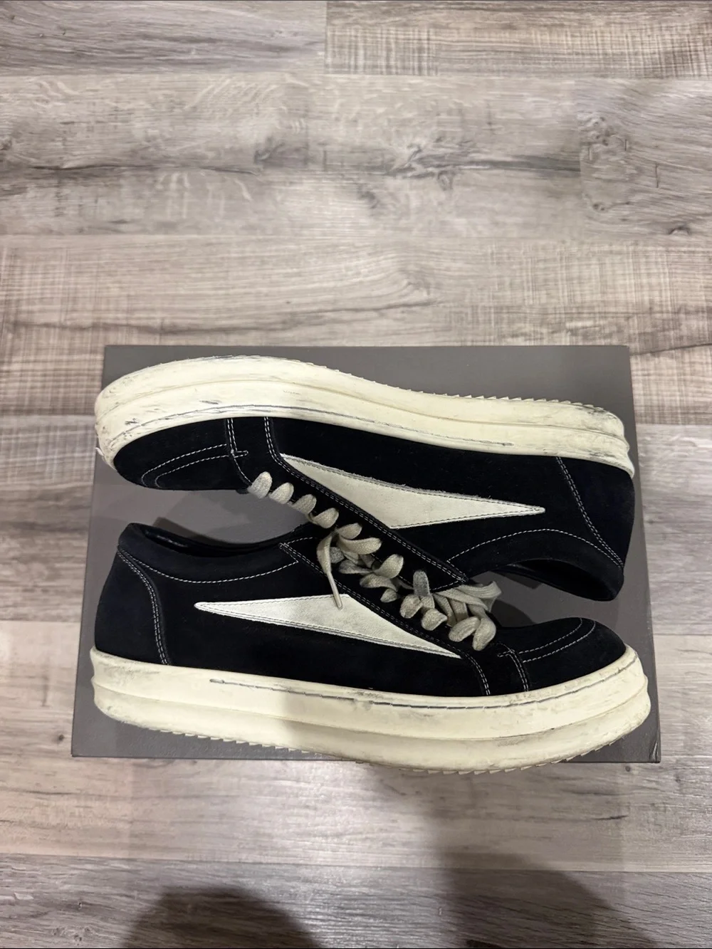 Rick Owens Black and Off-White Low-Top Sneakers
